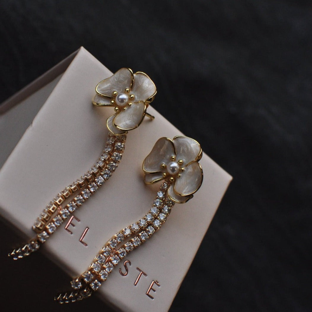 Nashara Ivory Floral Bridal Earrings