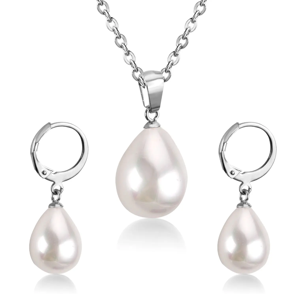 Gemma Silver Pearl Drop Set