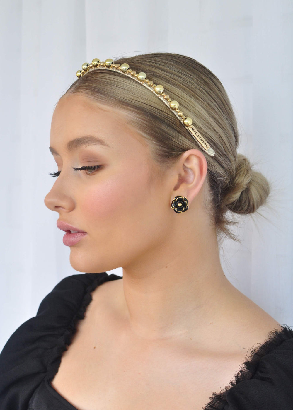 Amara Double-Petal Flower Earrings - Black