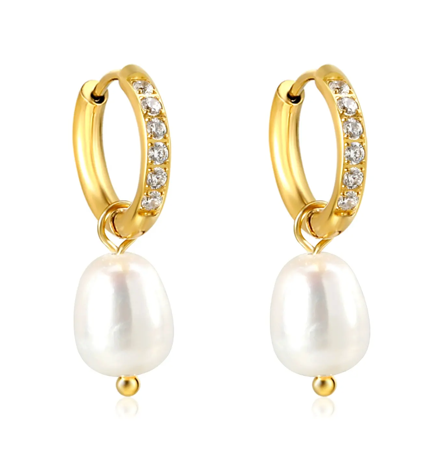 Leena Pearl Hoop Earrings - Gold