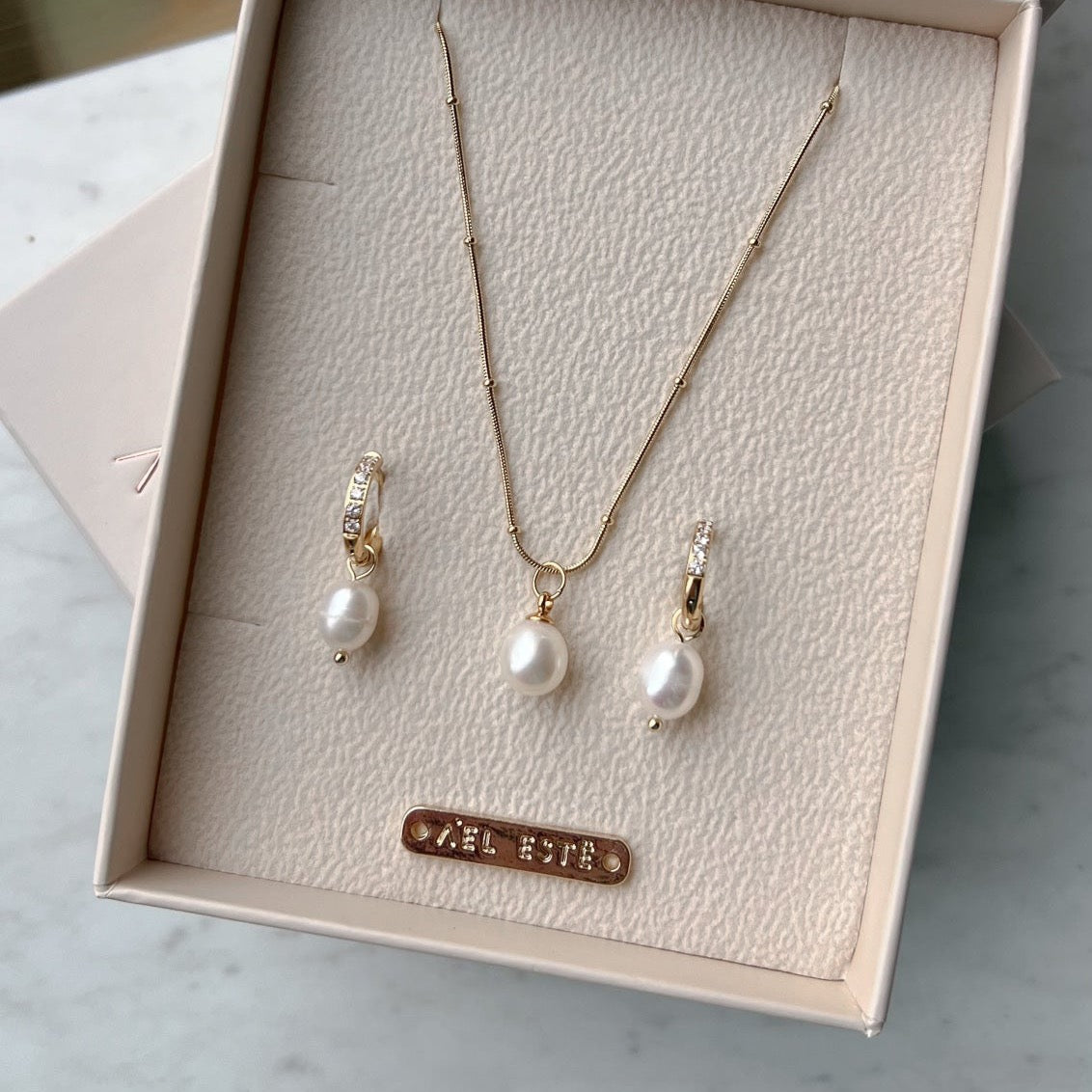 Leena Pearl Earring + Necklace Set