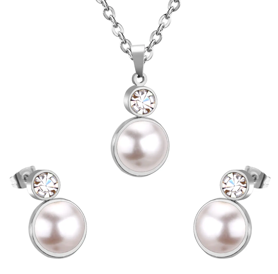 Lorelei Silver Pearl and Crystal Set