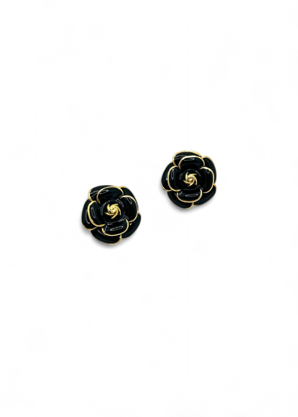 Amara Double-Petal Flower Earrings - Black