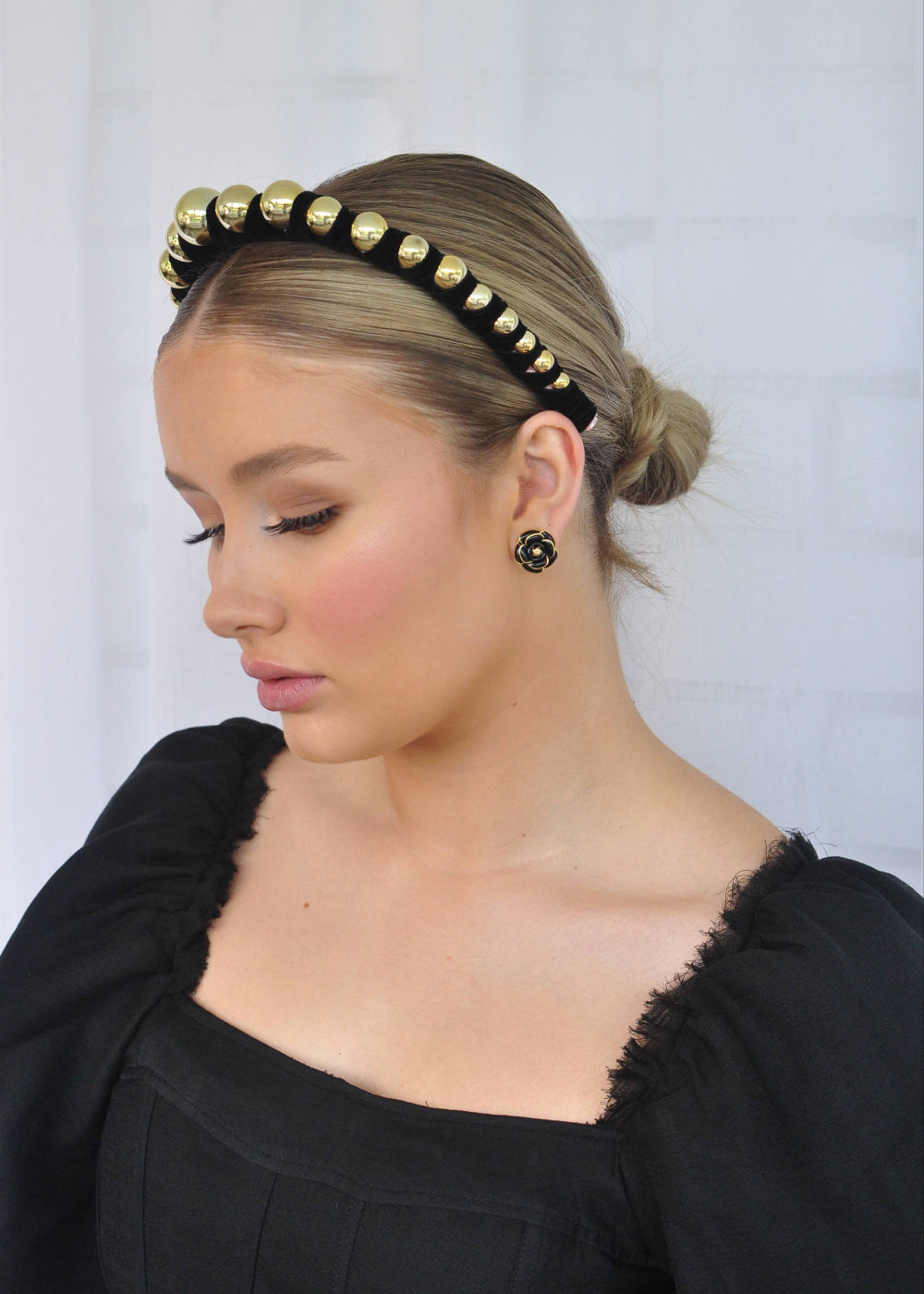 Amara Double-Petal Flower Earrings - Black