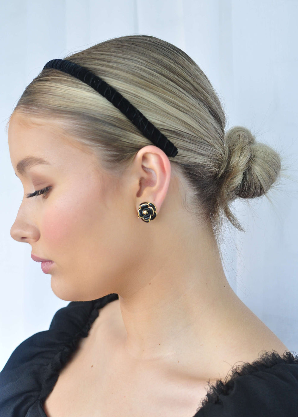 Amara Double-Petal Flower Earrings - Black