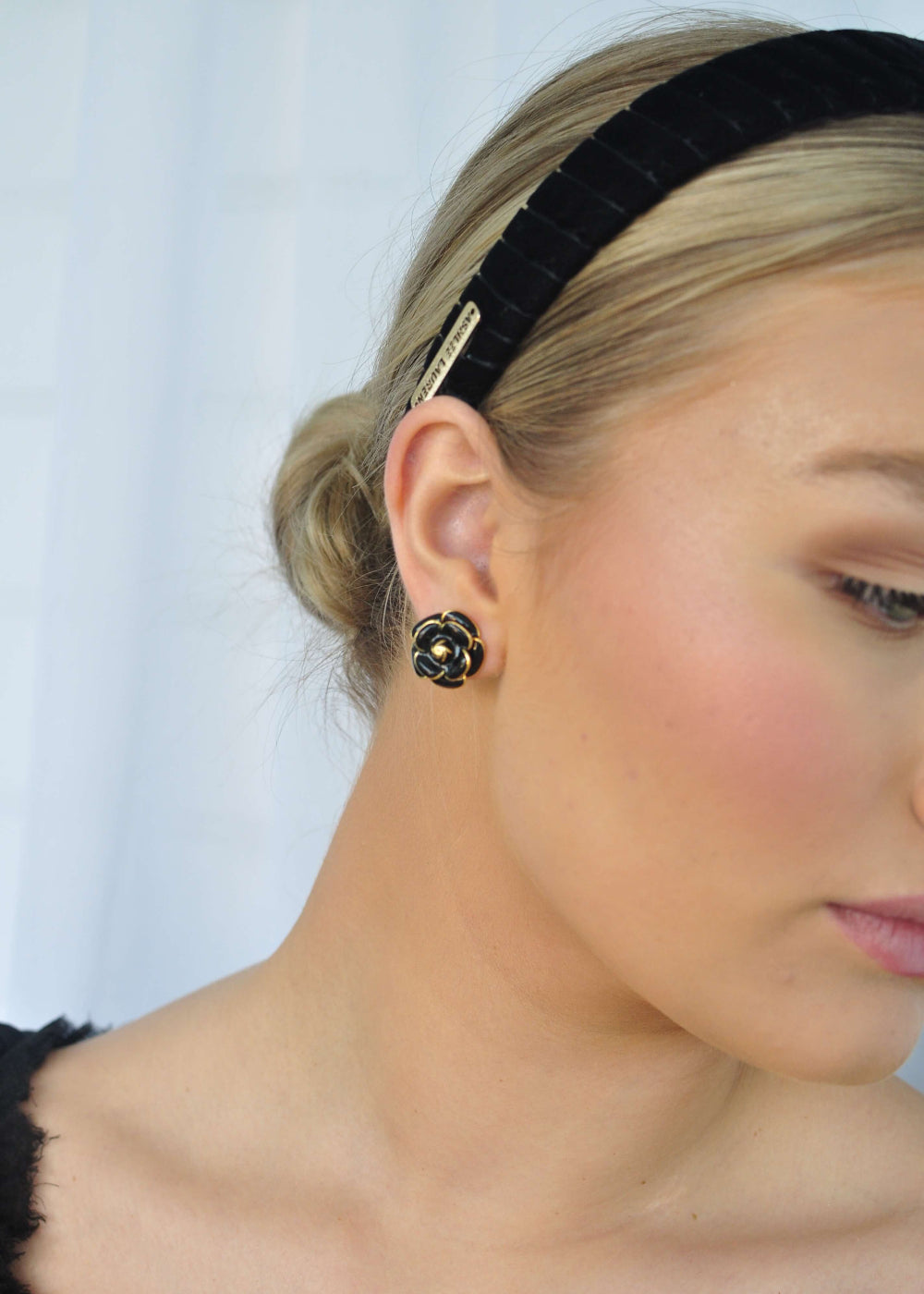 Amara Double-Petal Flower Earrings - Black