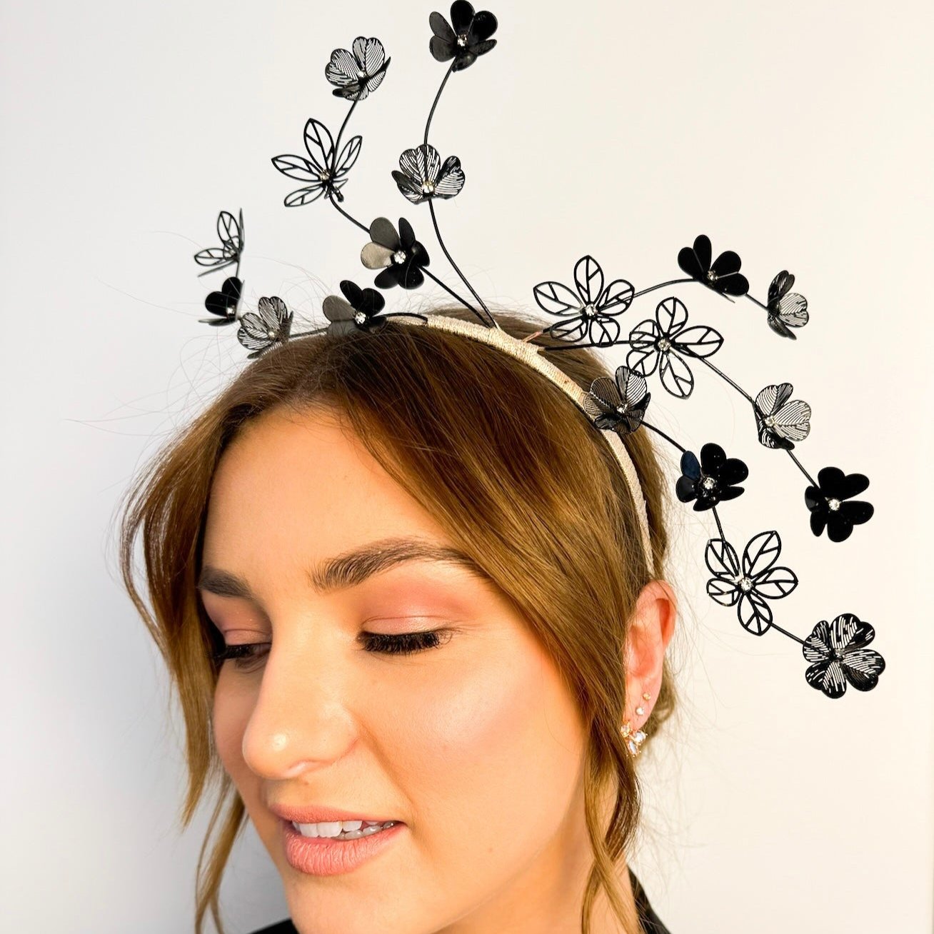 Wisteria Floral Millinery Headpiece  - Black