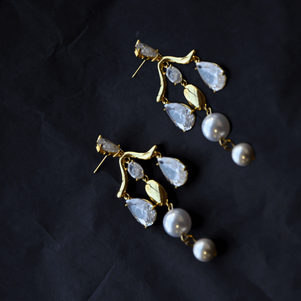 Chanel Crystal Pearl Bridal Drop Earrings -  Gold