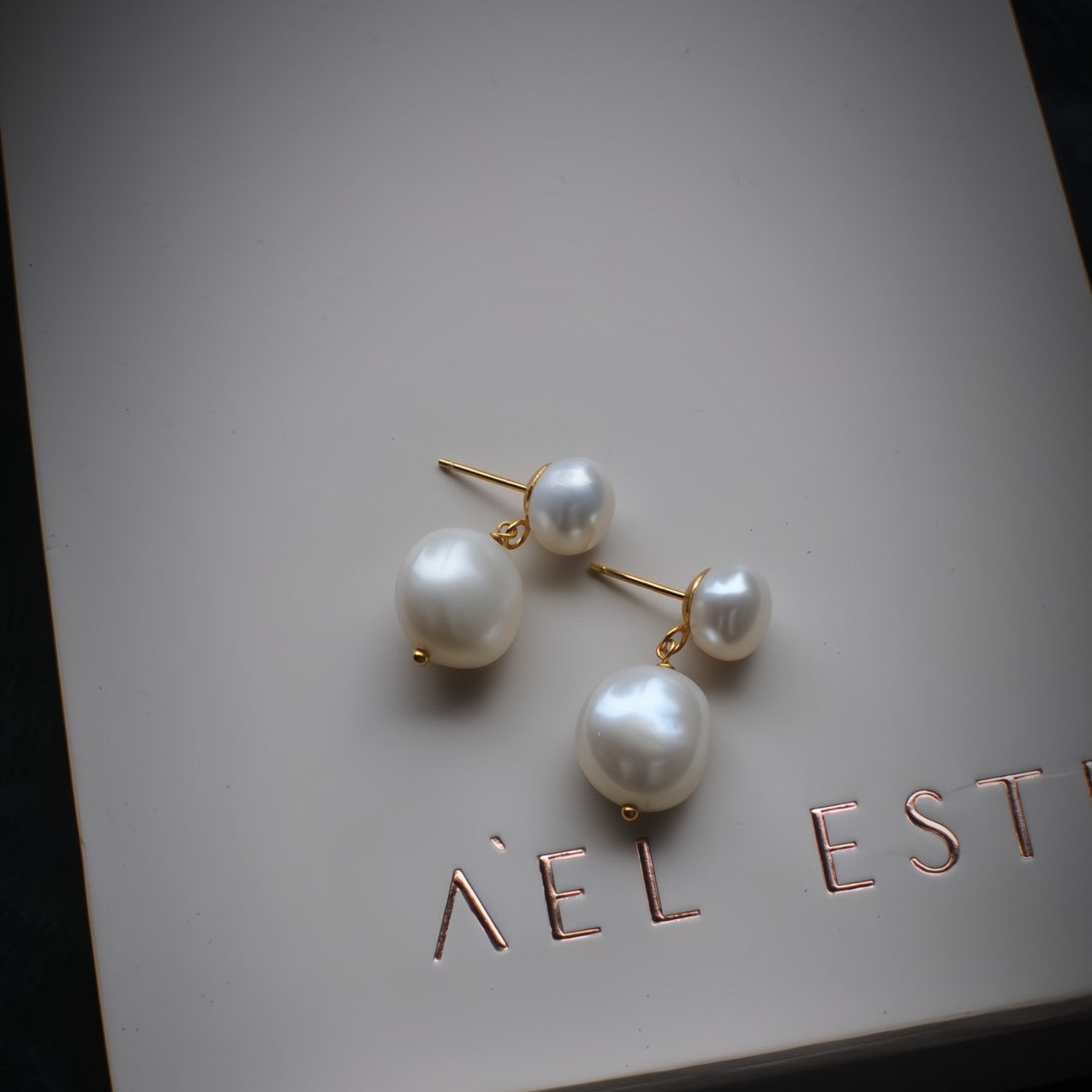 Elara Double Pearl Bridal Drop Earrings