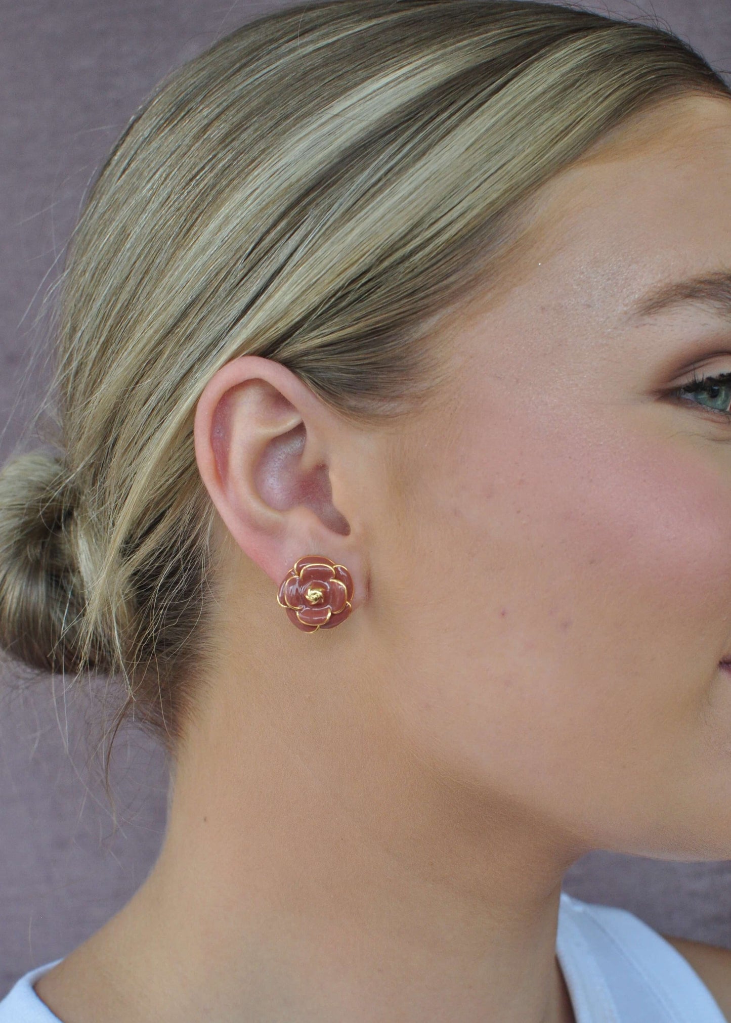 Amara Double-Petal Flower Earrings - Burnt Blush