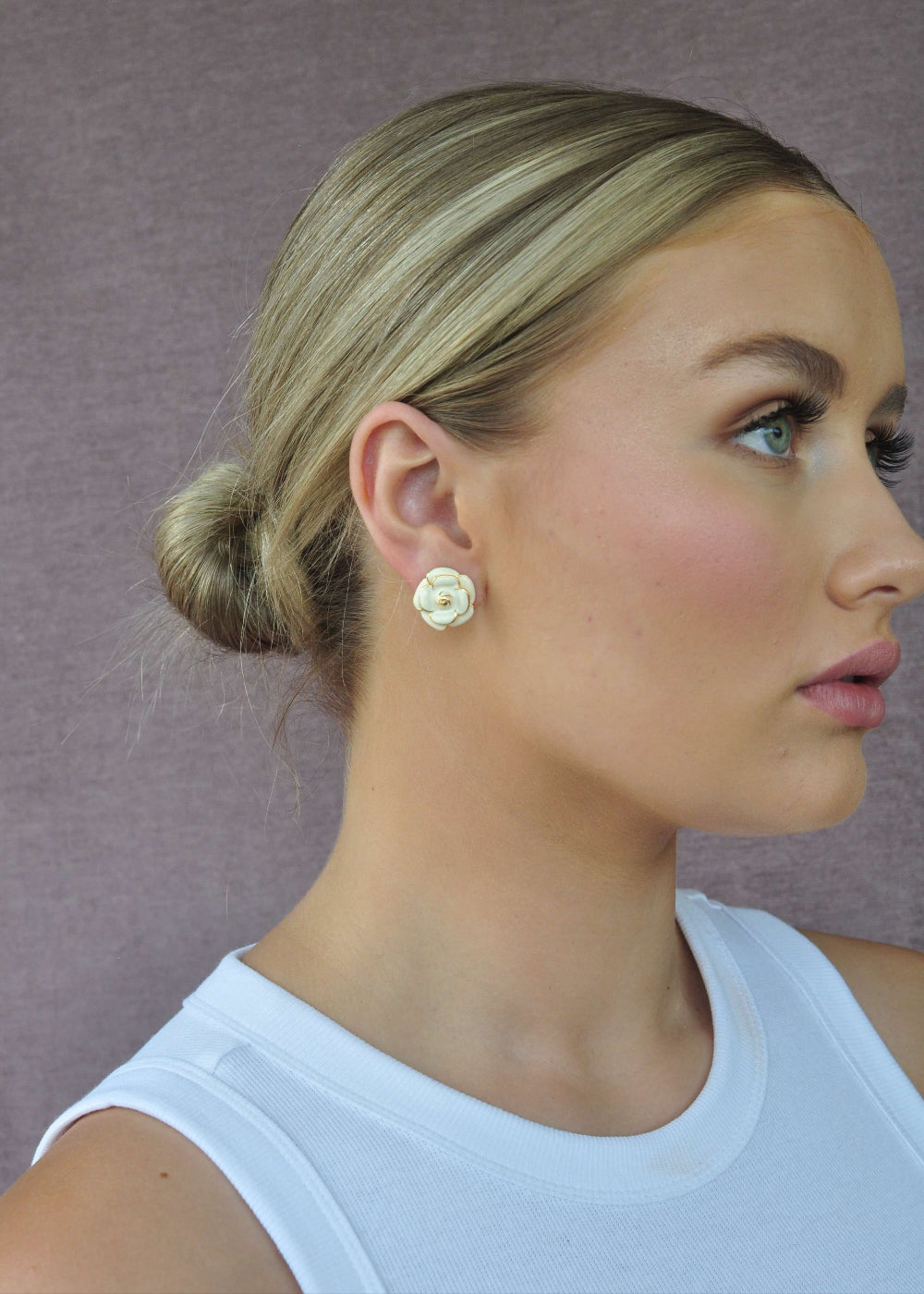 Amara Double-Petal Flower Earrings - White